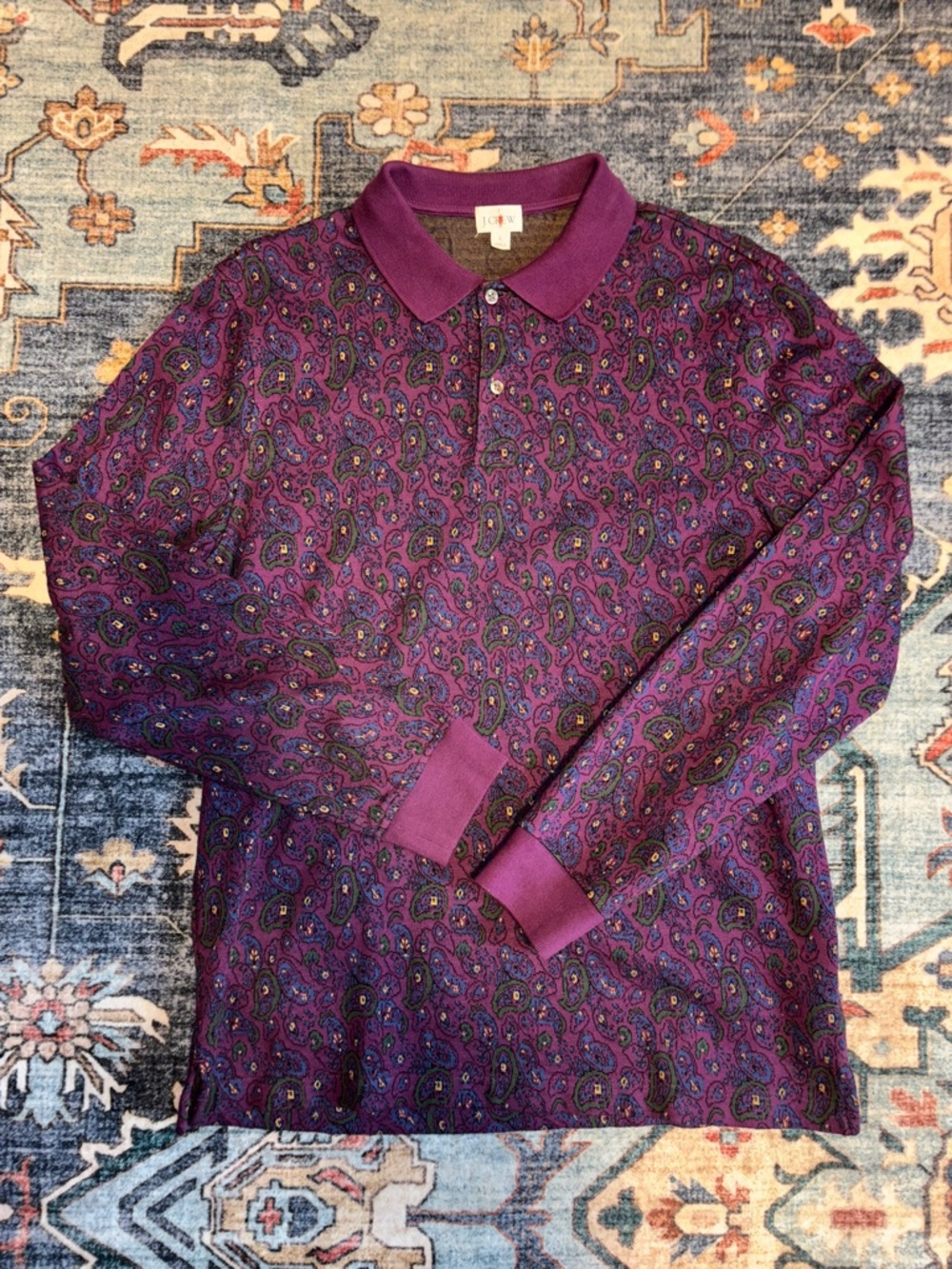 Men's J Crew Paisley Long-Sleeve Polo Shirt